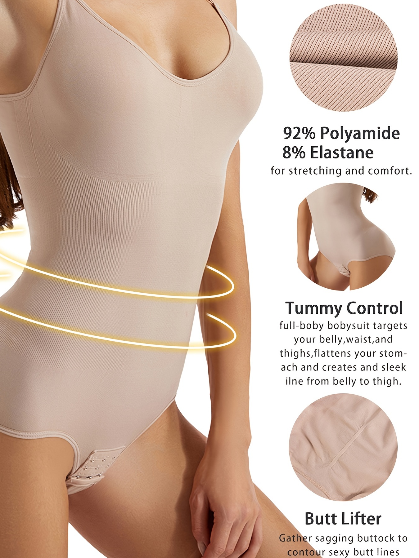 Elastic Shapewear Bodysuit Scoop Neck Tummy Control Butt - Temu