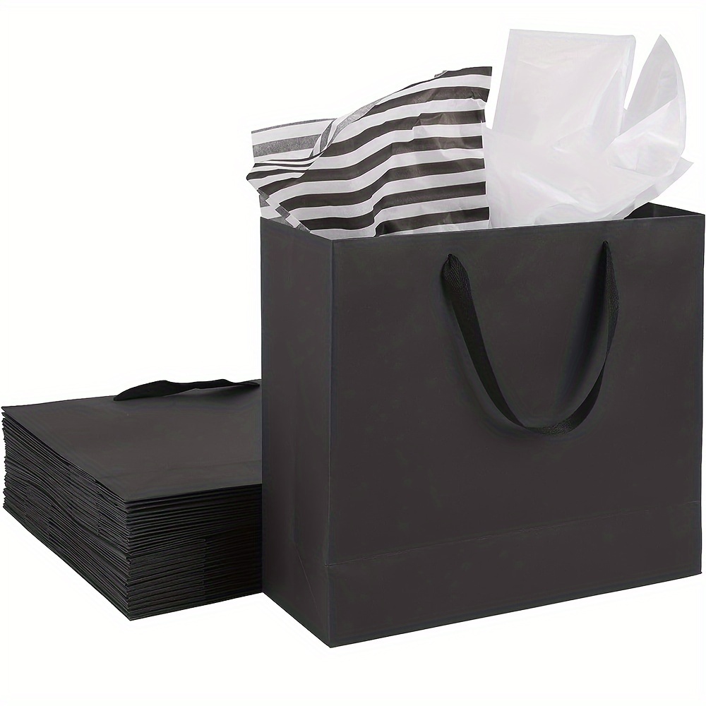 Black Gift Bag With Ribbon Handle Large Gift Bag With Paper - Temu