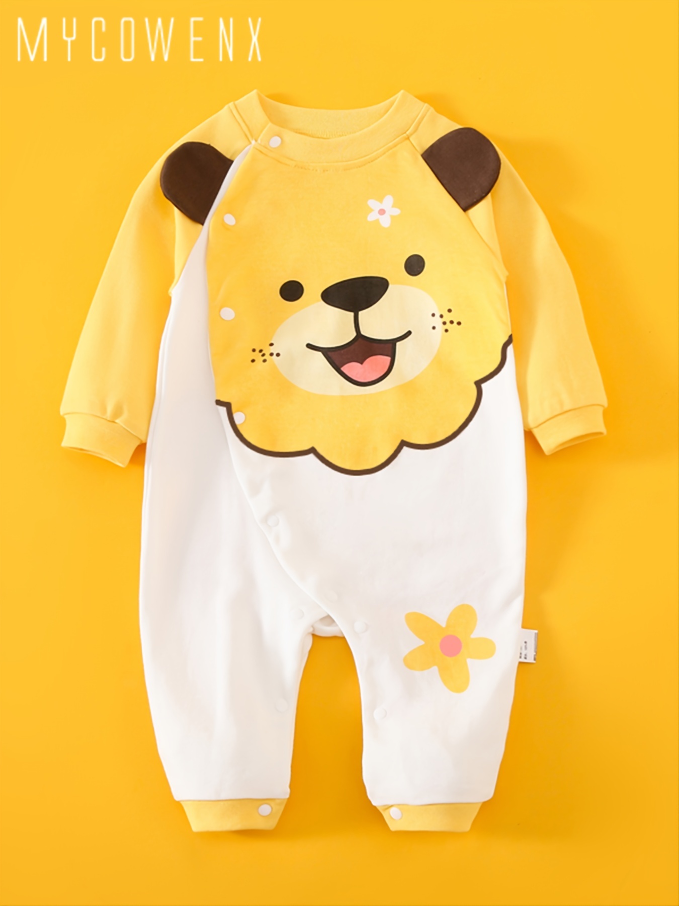 100% Cotton Baby Boy Cartoon Lion and Letter Print Sleeveless Jumpsuit