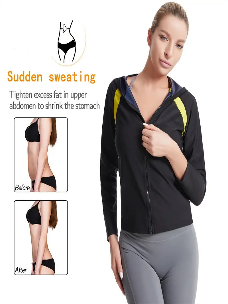 Hooded Sauna Jacket Long Large Sleeves Tummy Control Shapewear Beauty Body  Sweat Corset Sports Fitness Shapewear Stomach Belt