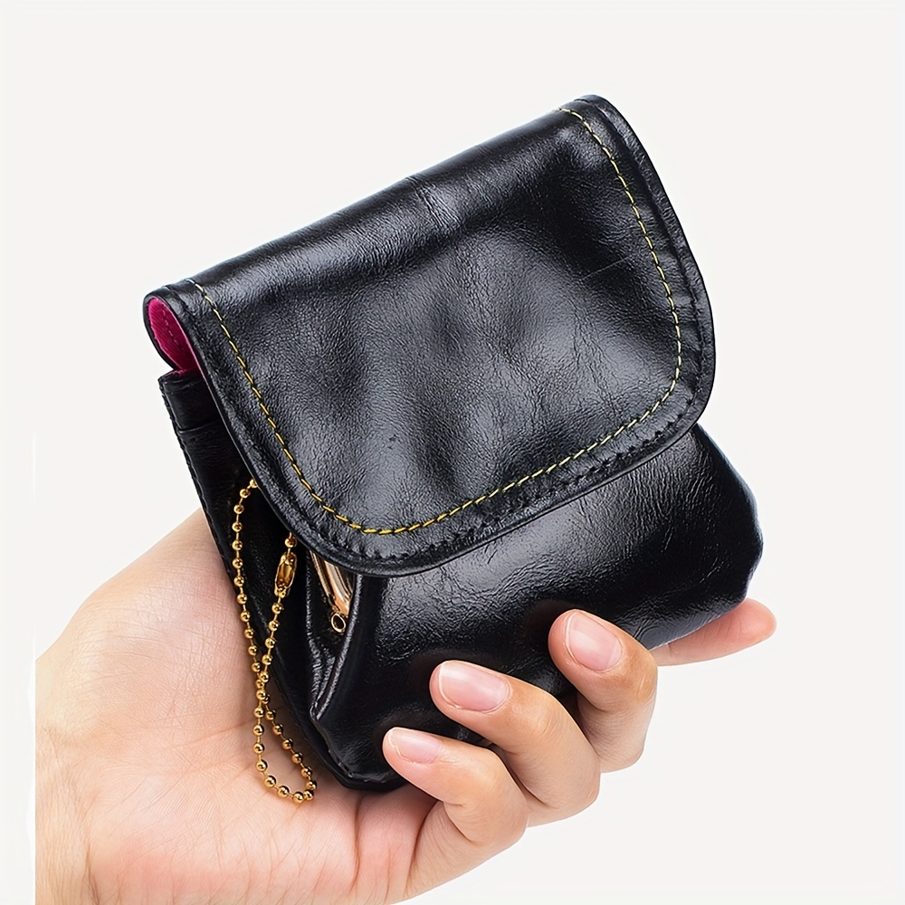 Mini Genuine Leather Coin Purse, Foldable Credit Card Holder