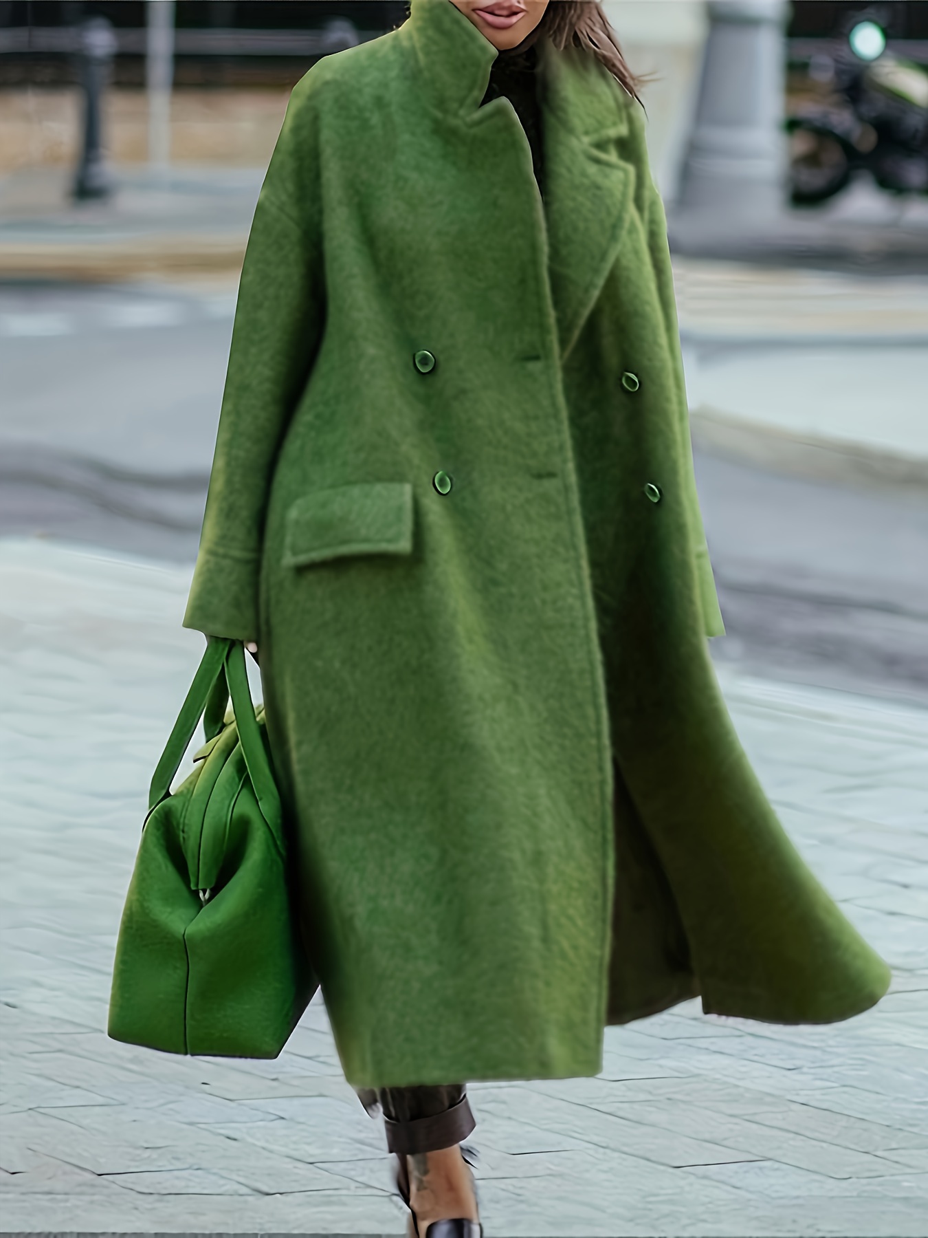 Plus Size Casual Coat, Women's Plus Solid Long Sleeve Hooded Drawstring  Waist Longline Wool Blend Coat