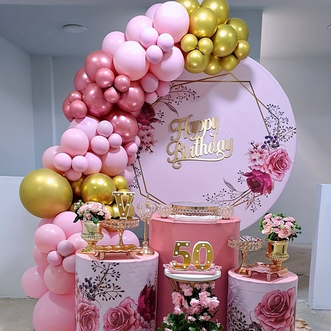Kit de arco de guirnalda de globos rosados, 130 piezas de arco de globos de  color rosa intenso dorado y rosa intenso, hojas de palma tropicales