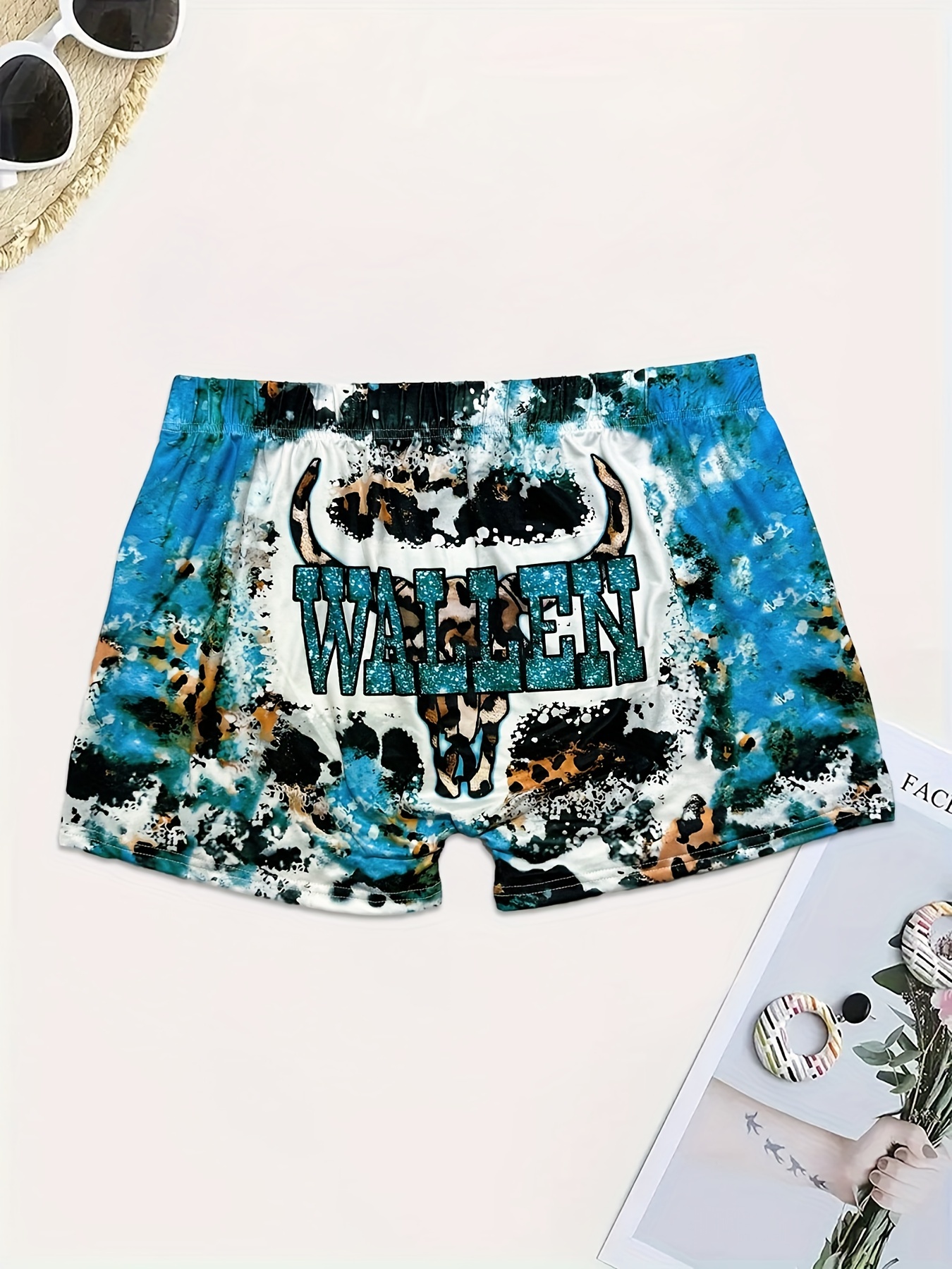 Women's Plus Size Glitter Letter Print Tie Dye Elastic High Rise Medium Stretch Shorts