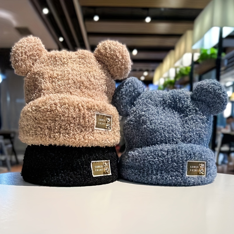 Oyrcvweuy Chapeau à oreilles souples avec oreilles mobiles pour enfants -  Bonnet en peluche - Écharpe à rabat - Pour petite fille - Bonnet d'hiver 