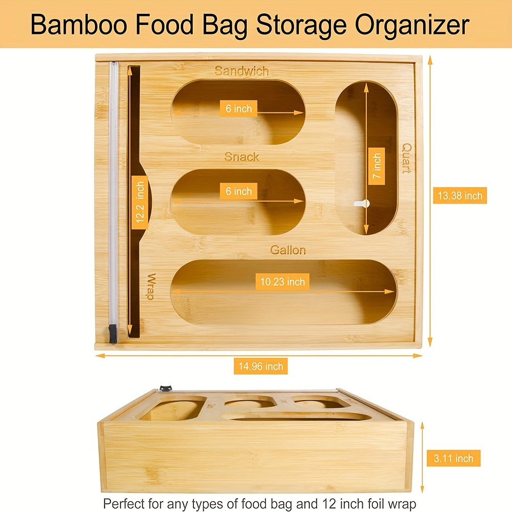 4pcs/set Bamboo Ziplock Bag Storage Organizer And Dispenser for