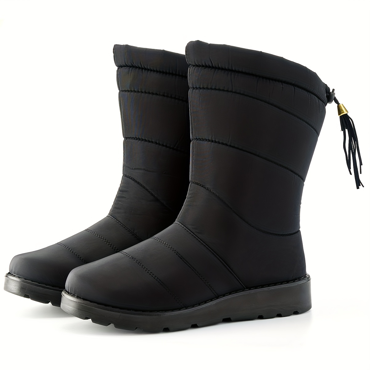 Fur Lined Snow Boots Waterproof Platform Mid Calf Chunky Heels