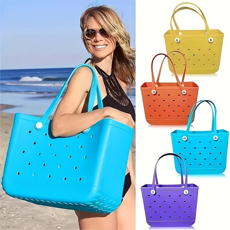 Solid Color Waterproof Beach Bag, Portable Handbag For Outdoor,travel Beach  Swimmingtote Bag - Temu Japan