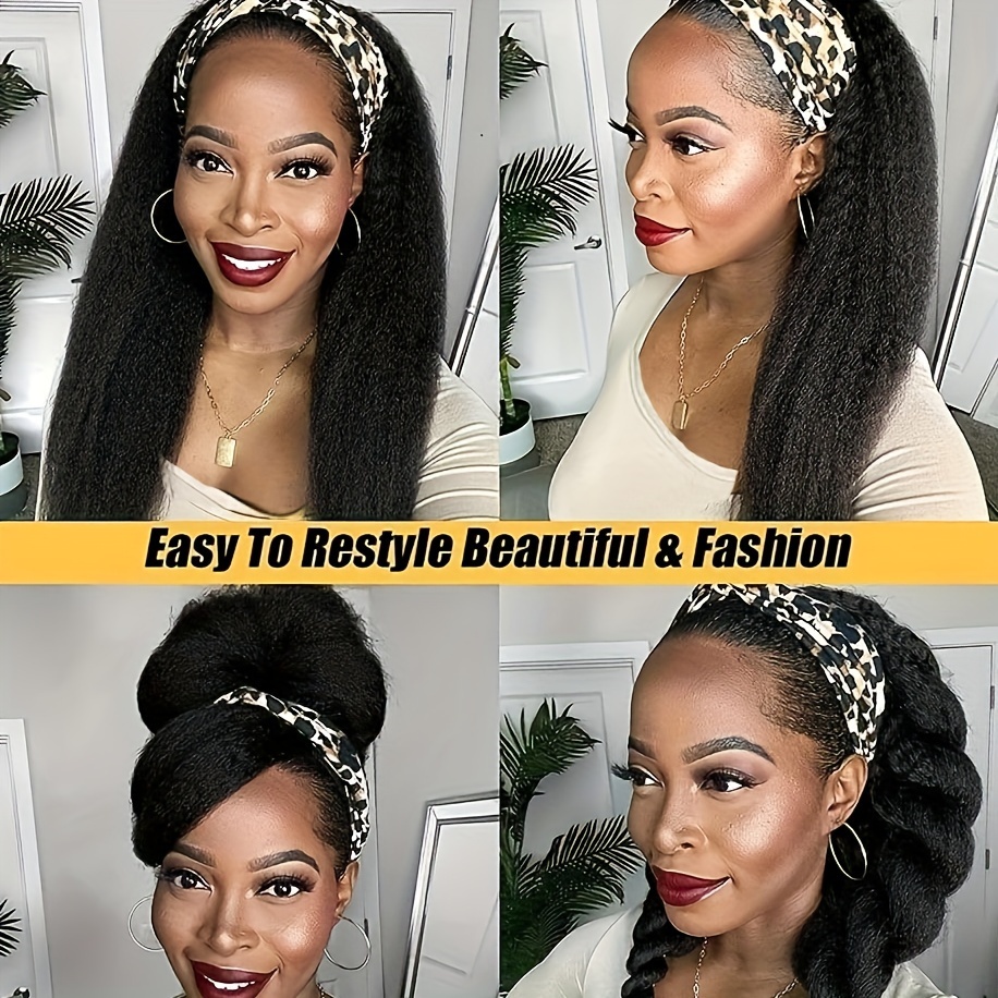 Kinky Straight Headband Wigs Synthetic Headband Wig Yaki - Temu