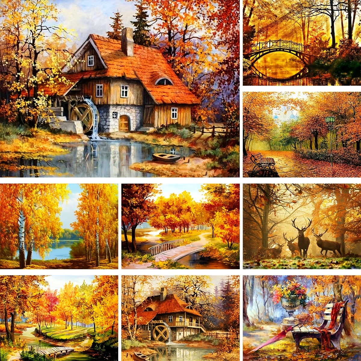 5d Diy Golden Autumn Forest Scenery Diamond Painting Kits - Temu