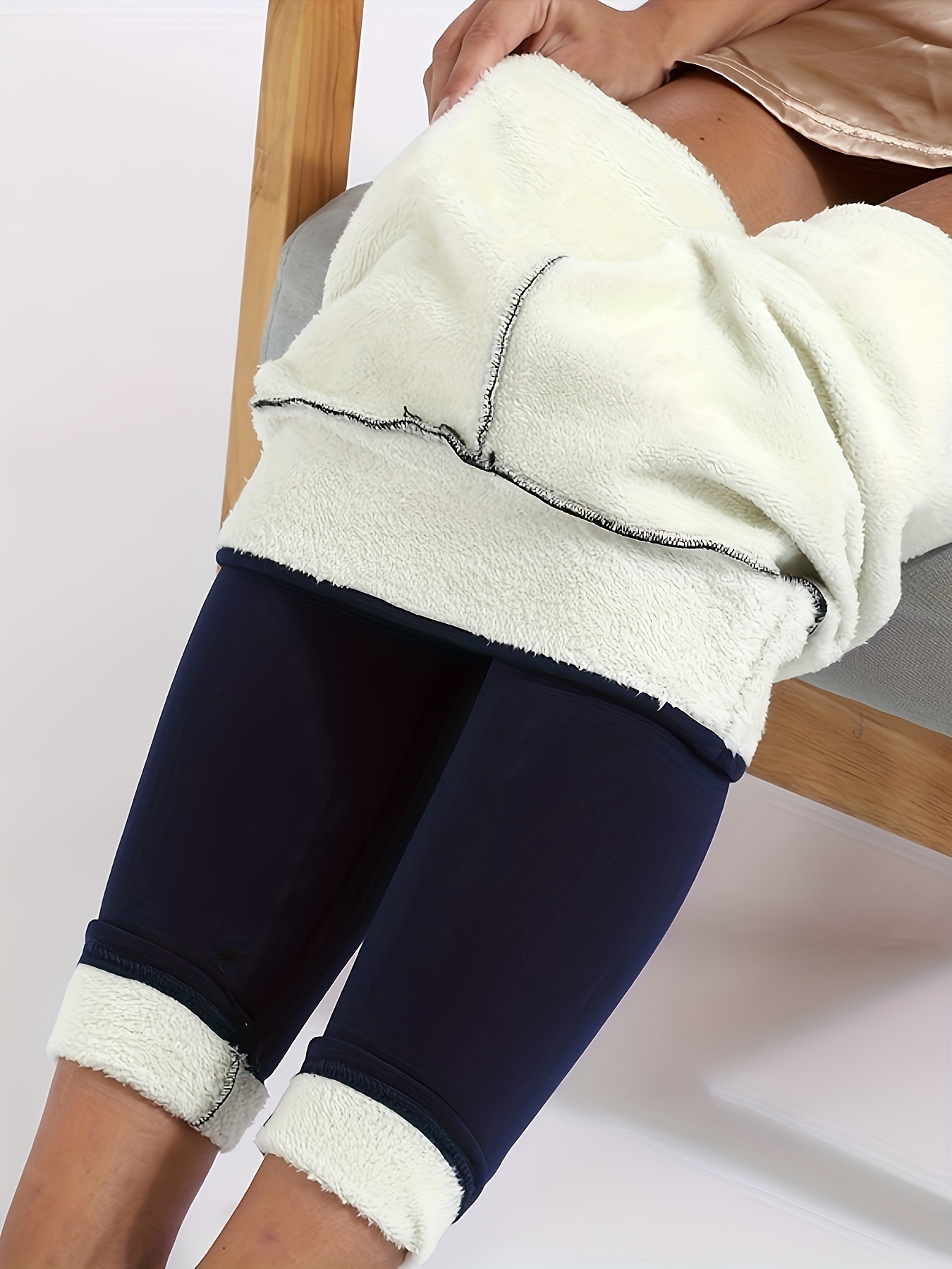 Winter Plus Cashmere Slim Leggings Fur Lining Leggings High Waist Solid  Color Thick Leggings Fashionable Women's Warm Tights