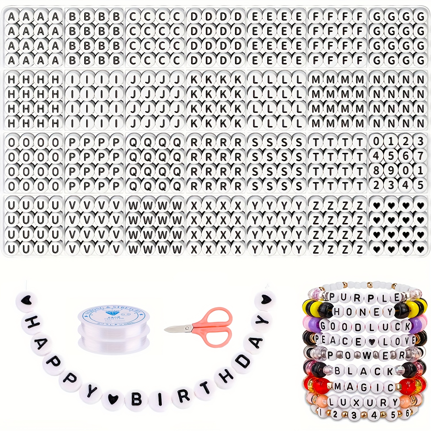 1900pcs 7 Colors Round Letter Beads Acrylic Alphabet Number - Temu