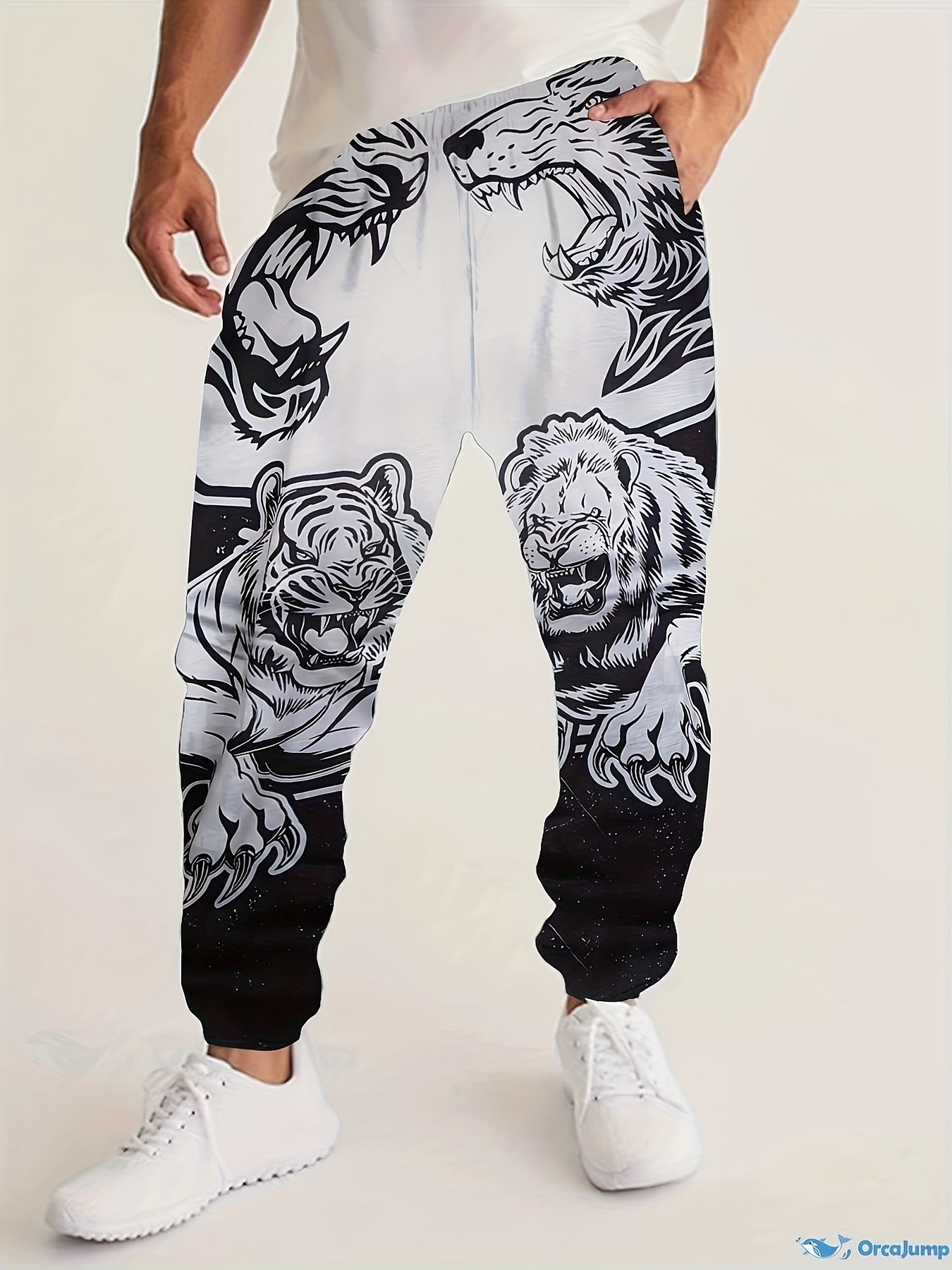 Men's 3d Lion Print Joggers Oversized Sweatpants - Temu