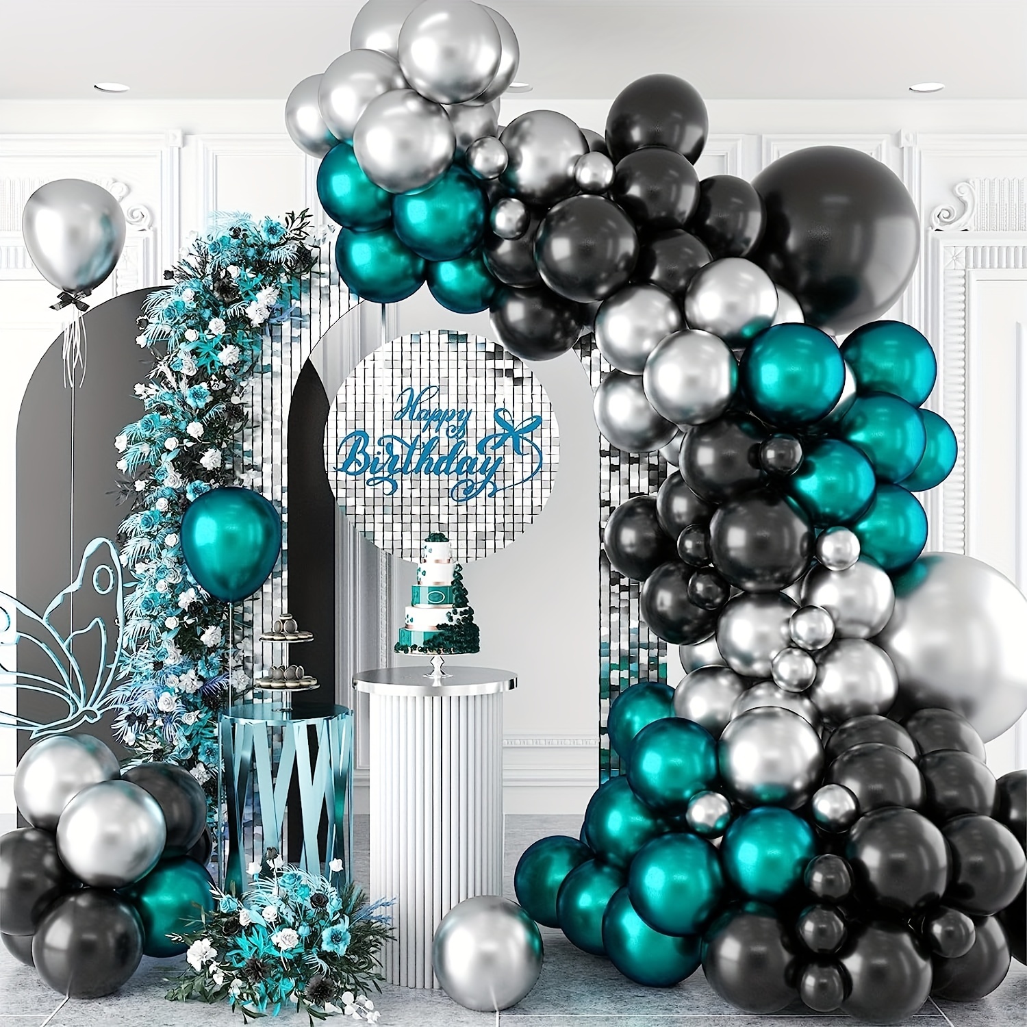 

88pcs Teal Blue Balloon Arch Kit Different Size 5 10 18 Inch Birthday Party Balloons Metallic Silvery Black Teal Blue Garland Kit Diy Latex Balloon Arch For Birthday Wedding Balloon Easter Gift