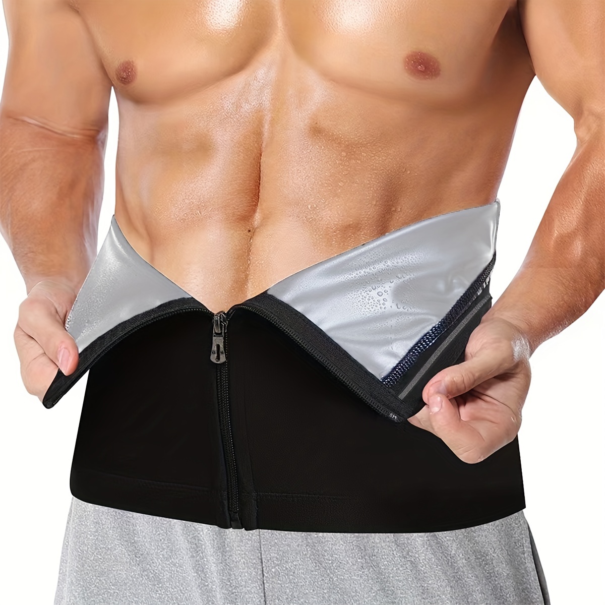 Men's Zipper Tunic Sweat Belt - Fat Burning, Tummy Control, Body Shaping  Fitness Suit