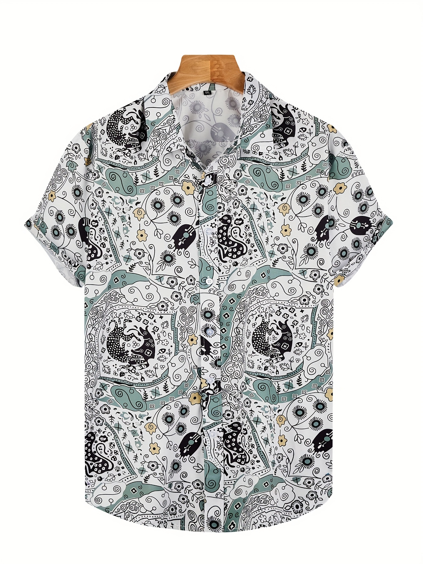 Plus Size Men's Hawaiian Shirts for Beach, Comfy Feather Printed Short Sleeve Aloha Shirts, Oversized Casual Loose Tops for Summer,Casual,Temu