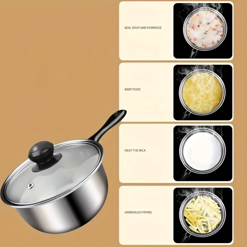 Stainless Steel Covered Small Cooking Pot Instant Noodle Pan - Temu
