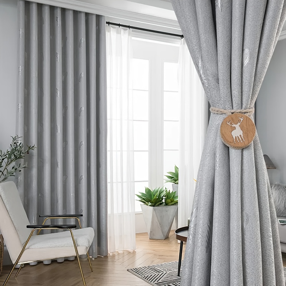Cortinas opacas de lujo para dormitorio, sala de estar, juego de 2 paneles,  textura de rejilla de lino sintético con ojales, aislamiento térmico