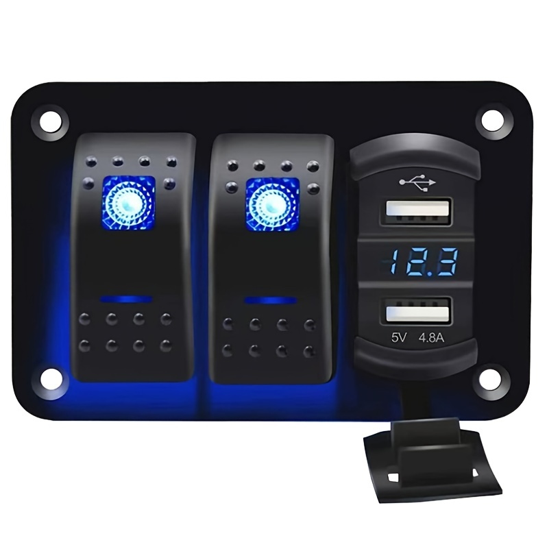 Gang Rocker Switch Panel With 4.8a Dual Usb Charger Led Voltmeter  Waterproof On-off Switch With Night Glow Stickers For Rv Vehicle Truck Boat  Car Temu