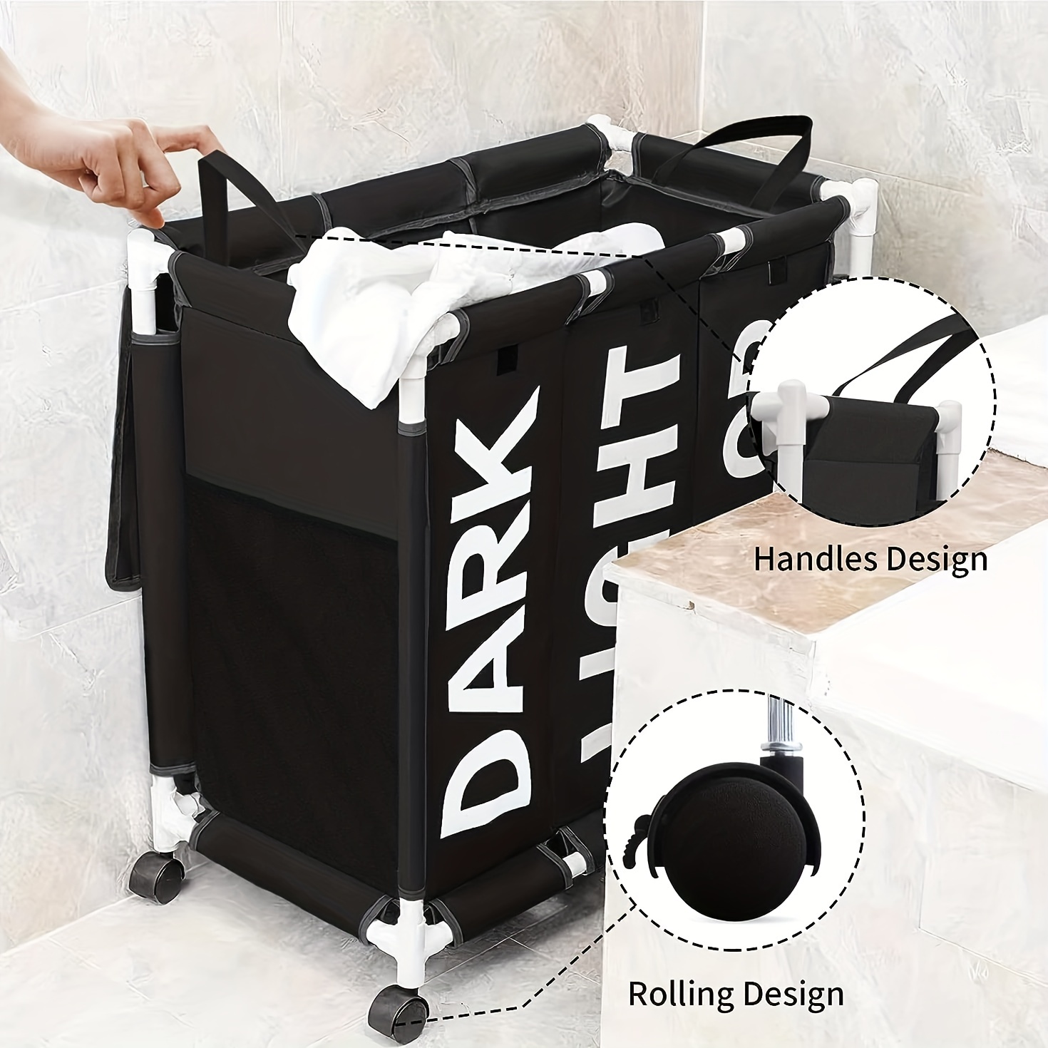 DOKEHOM 27.5-inches Slim Laundry Basket with Removable Wash Bag on Wheels (4 Colors), Foldable Corner Storage Bins, Collapsible Rolling Laundry Hamper