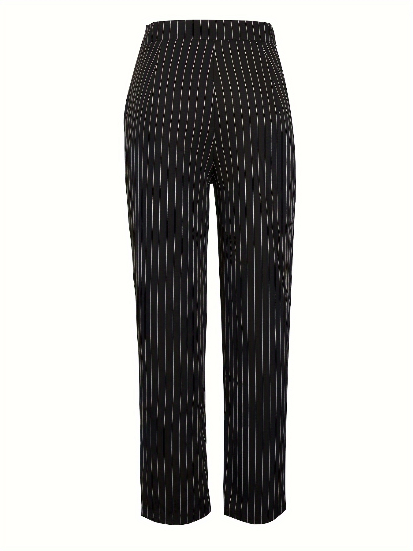 Striped High Waist Pants Elegant Straight Leg Slant Pockets - Temu