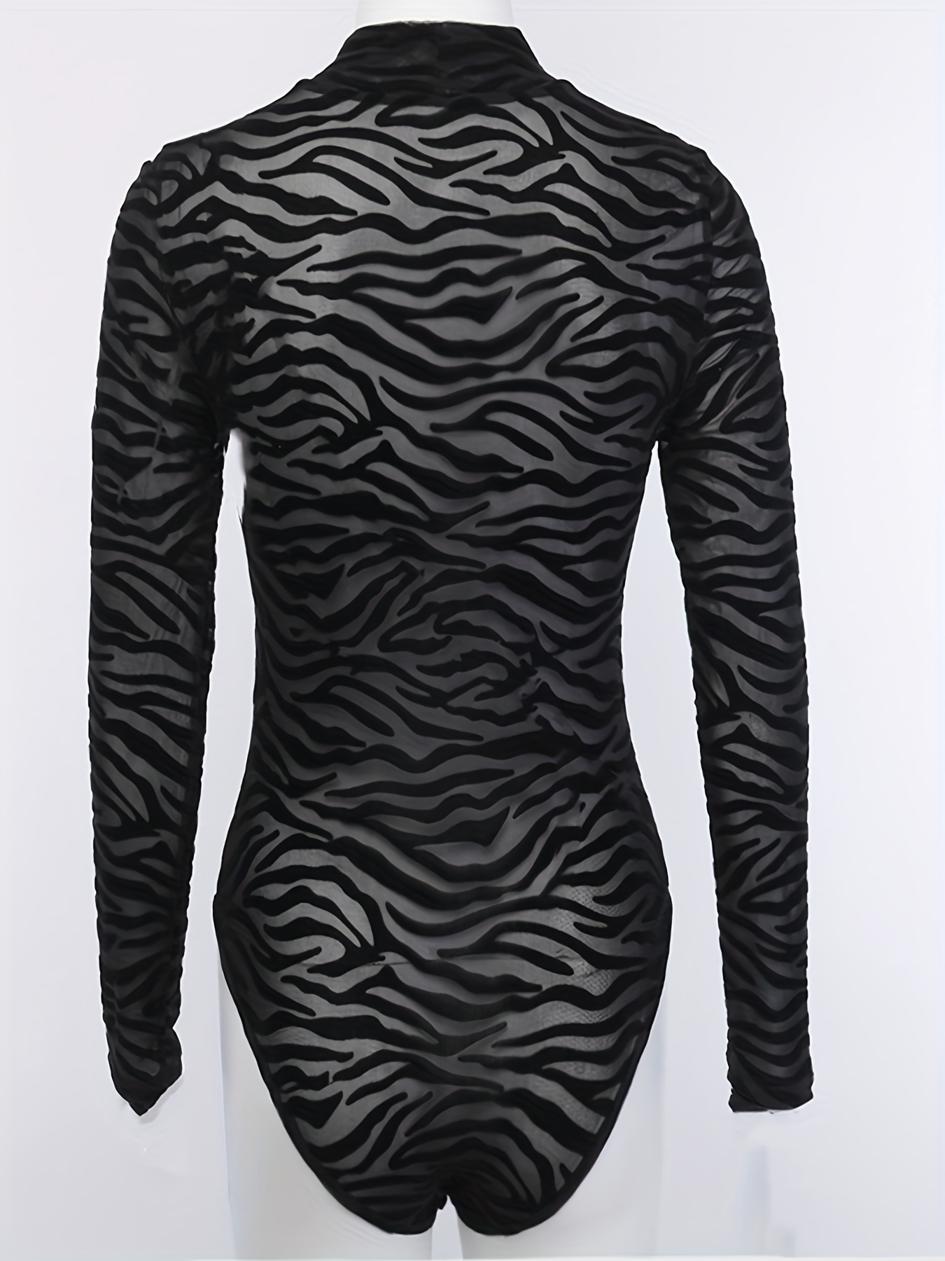 Black Body Print Long Sleeve Bodysuit, Tops