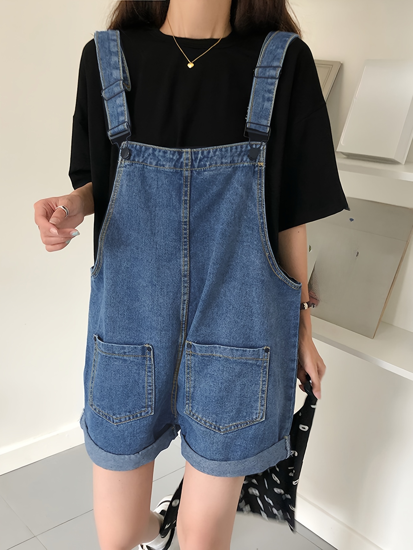 Loose Side Pocket Sleeveless Denim Jumpsuits, Casual Adjustable Shoulder  Strap Denim Suspenders Trousers, Women's Denim Jeans & Clothing