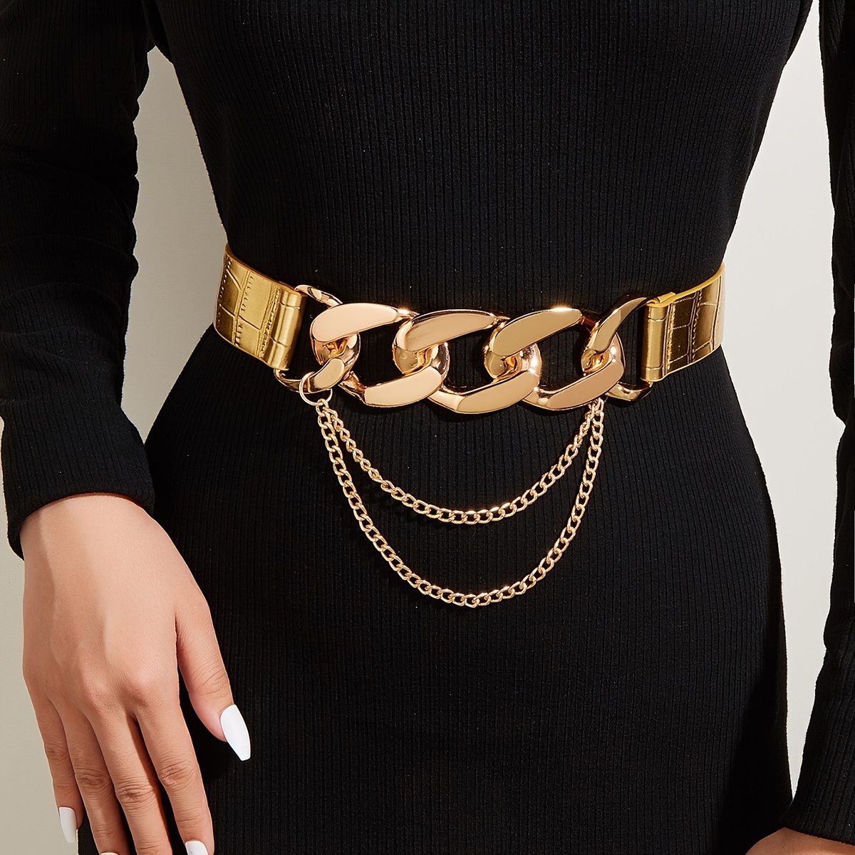 Generic Fashion Versatile Metal Chain Elastic Belt Ladies High