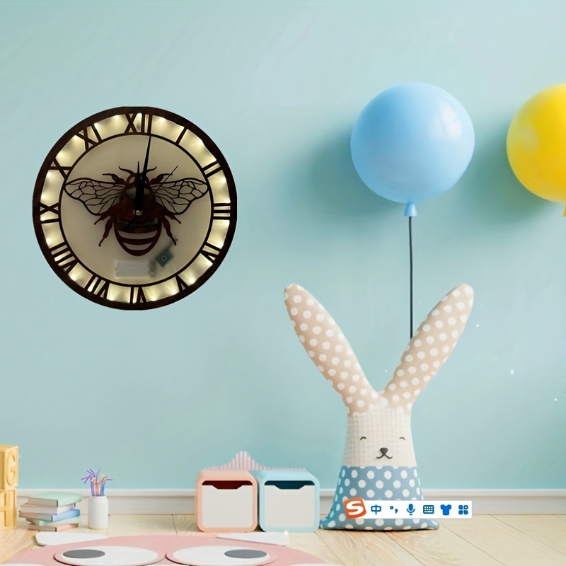 Reloj Creativo Madera Tallado Craft Nursery Night Light Home - Temu