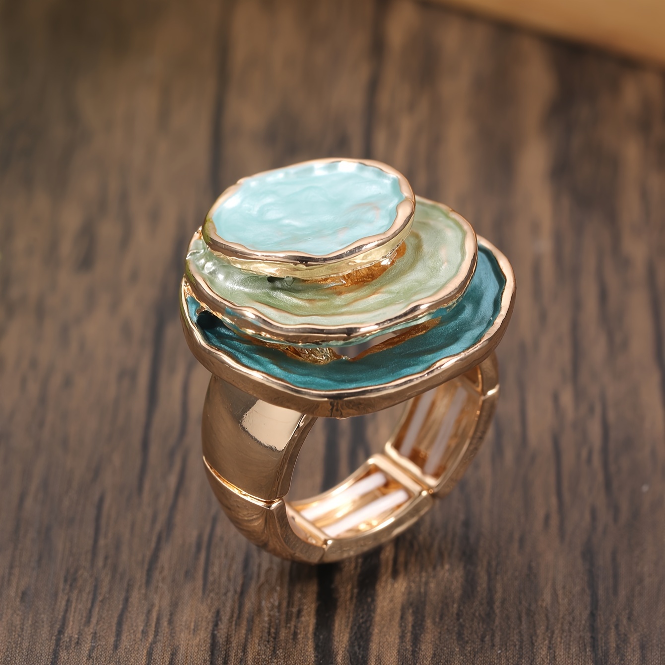 

Chic Bohemian Triple-layer Enamel Ring - Zinc Alloy, For Women & Girls - Or Parties