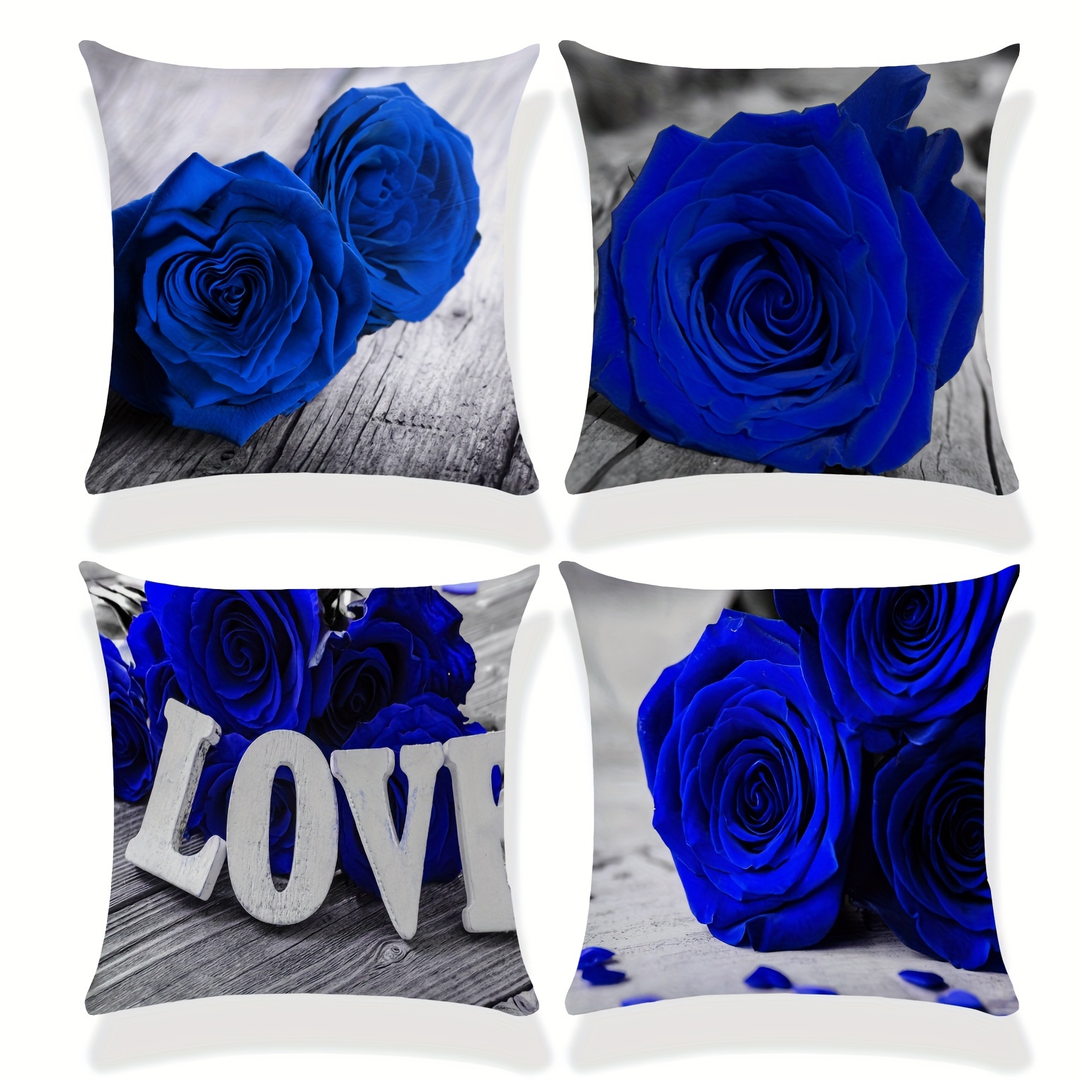 

4pcs Angel Blue Rose Love Print Throw Pillow Cover Happy Valentine's Day Decoration Cushion Case For Home Decor, Room Decor, Bedroom Decor, Living Room Decor, Sofa Decor (pillow Insert Not Included)
