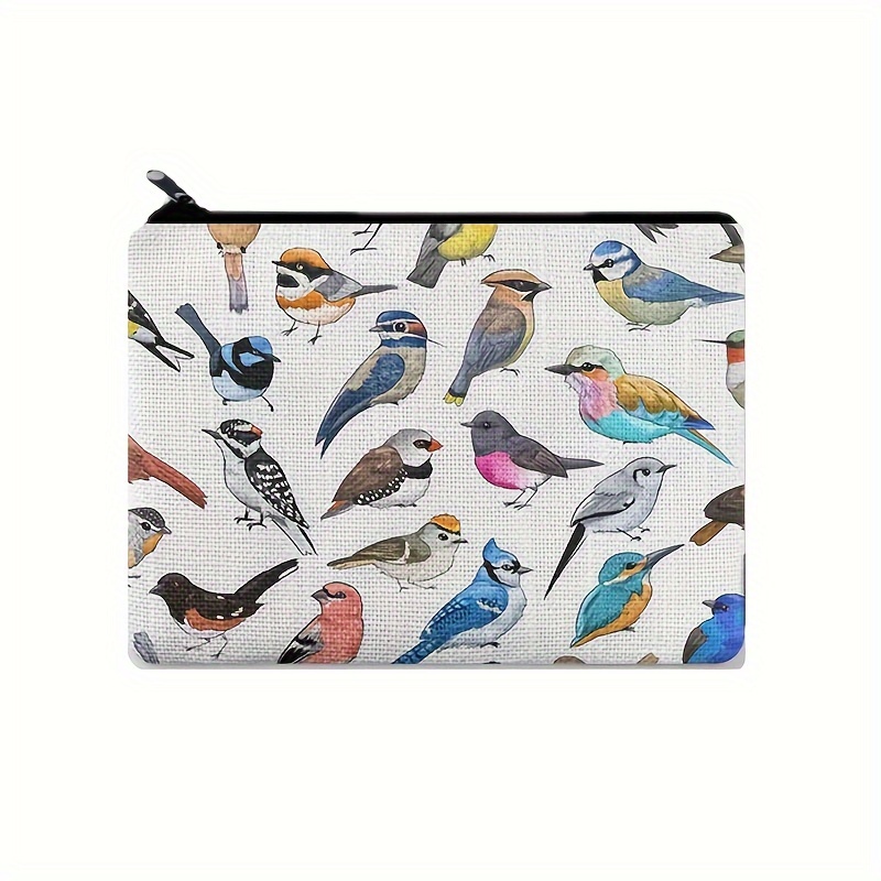 

Small Cosmetic Bag, Colorful Bird Pattern Canvas Bag Pencil Bag, Women's Outdoor Portable Coin Bag
