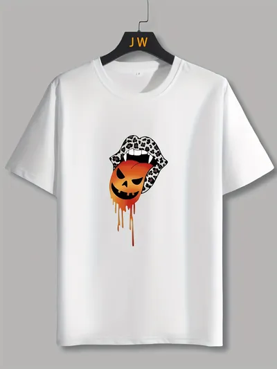 Happy Halloween Print Men's Graphic Design Crew Neck Active T