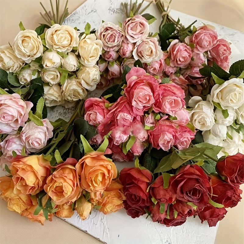 

13pcs/bunch Fake Rose Artificial Flowers For Home Decor Indoor Artificial Roses With Stems For Diy Wedding Bouquets Arrangement Centerpiece Table Decorations