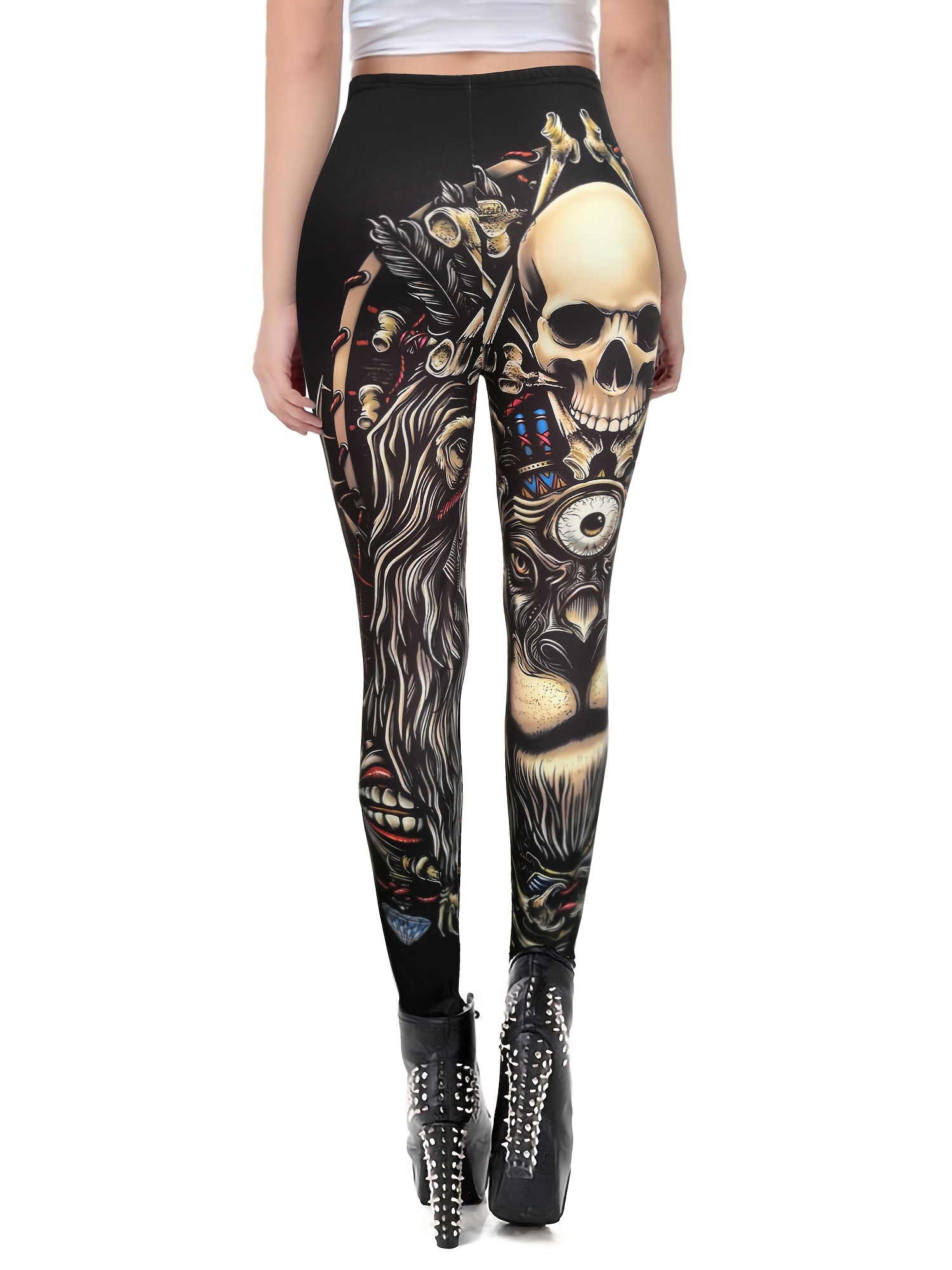 Rockabilly Gothic Skull Cut up - Cut Out Sexy Ripped Look Leggings