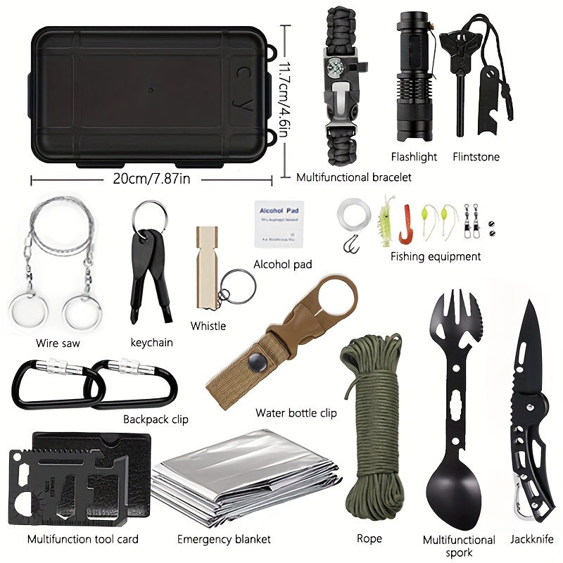 14in1 Outdoor Emergency Survival Gear Kit Camping Hiking Survival Gear  Tools Kit Survival Gear And Equipment, Outdoor Fishing Hunting Camping