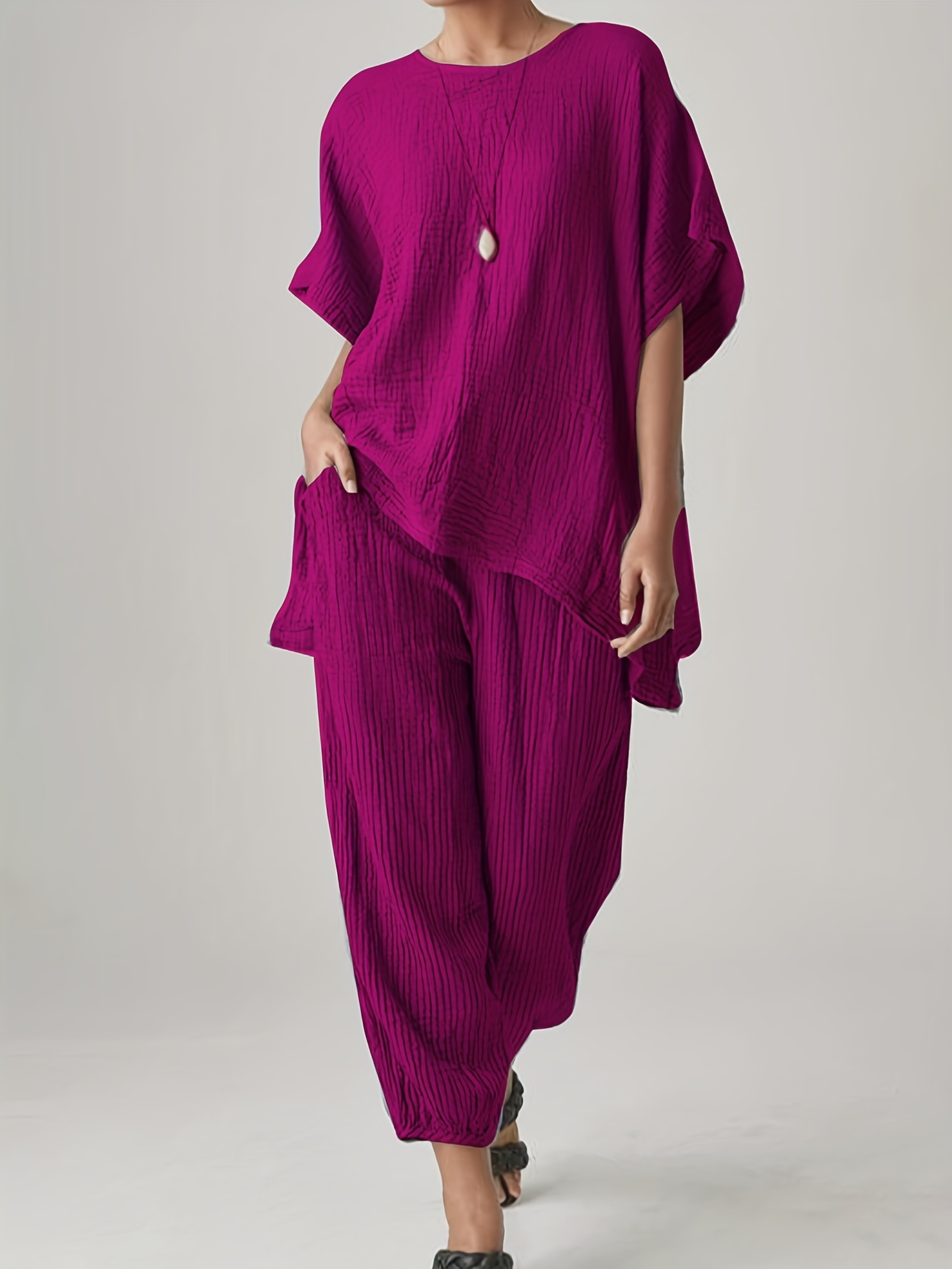 Solid Top & Wide Leg Pants 2 Piece Set
