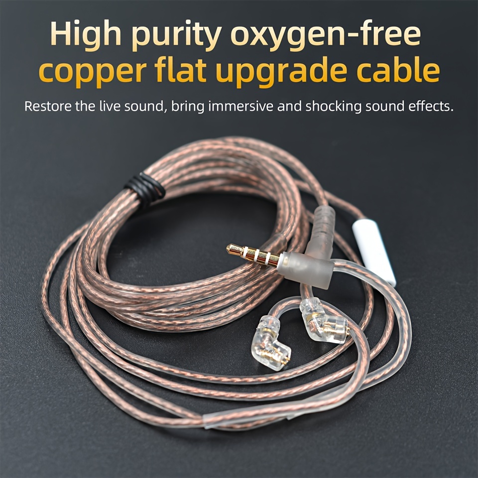 kz copper flat upgrade headphone cable pc wired headset game earphone hd microphone hifi   in ear monitor earbuds Product details 0