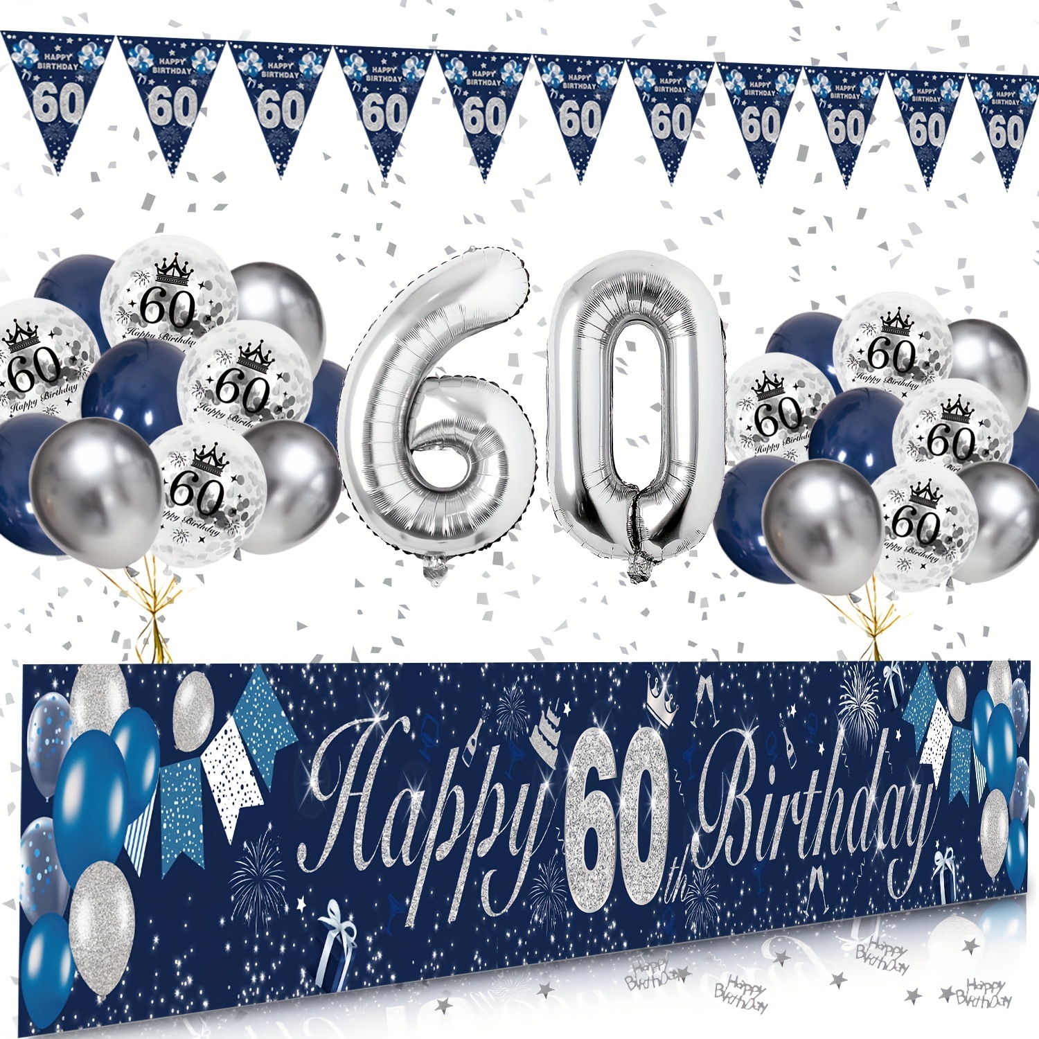 Decoraciones de cumpleaños número 60 para hombres y mujeres, suministros de  fiesta de cumpleaños 60 con pancarta de feliz cumpleaños y globos del