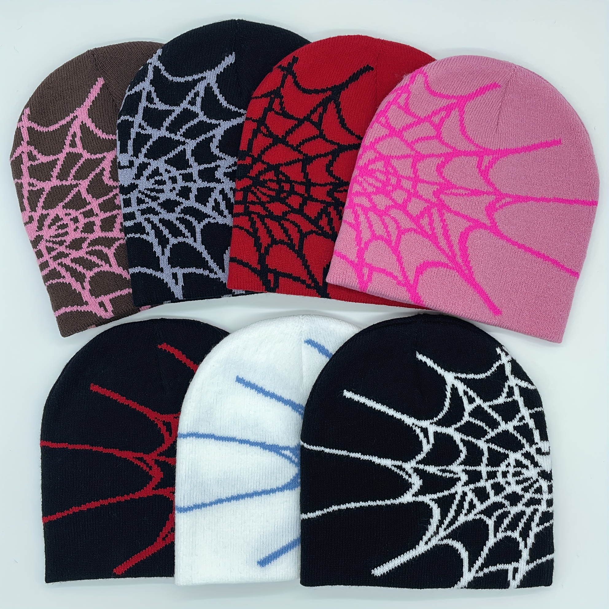 

1pc Unisex Plain Color Slouchy Knitted Beanie Hat With Spider Web Embroidery For Autumn And Winter