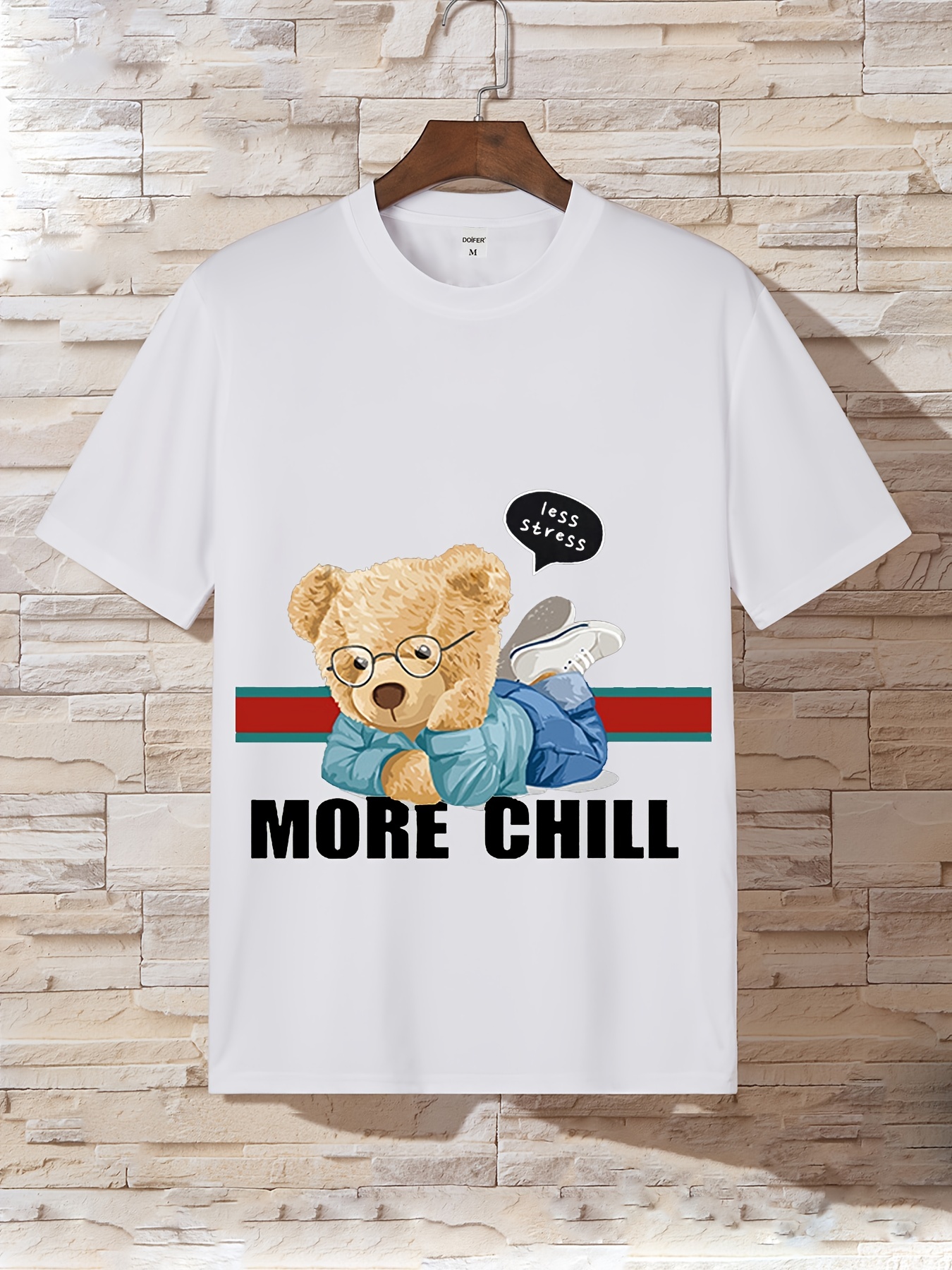 Men's Rich Teddy Bear Print Casual Round Neck Short Sleeve T-shirt - Temu