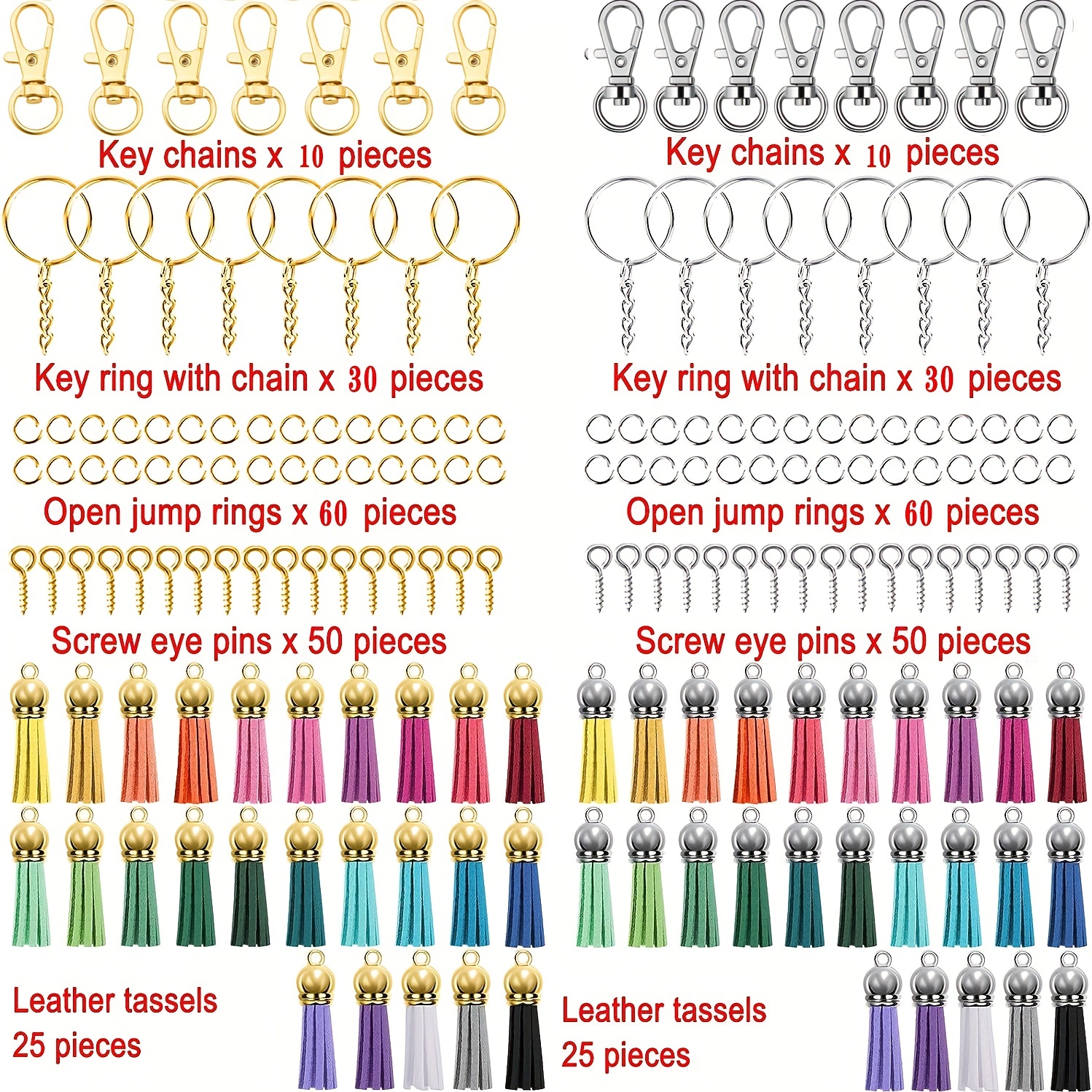20Pieces/set Keychain Rings for Crafts with Chain Open Jump Rings Screw Eye  Pins