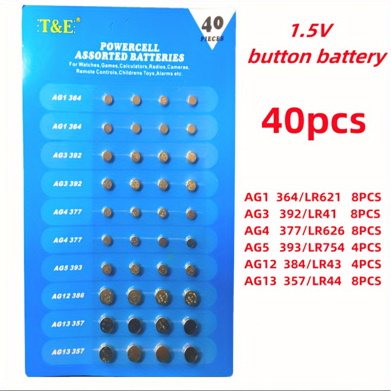 

40pcs Mixed Ag4 13 Button Battery Watch Battery Car Battery 1.55v 3v Electronic