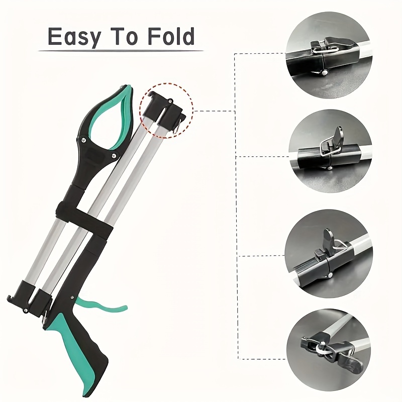 43 Extra Long Grabber Tool, Foldable Grabbers for Elderly Grab It Reaching  Tool with Rotating Jaw +Magnets, 4 Wide Claw Opening Reacher Grabber