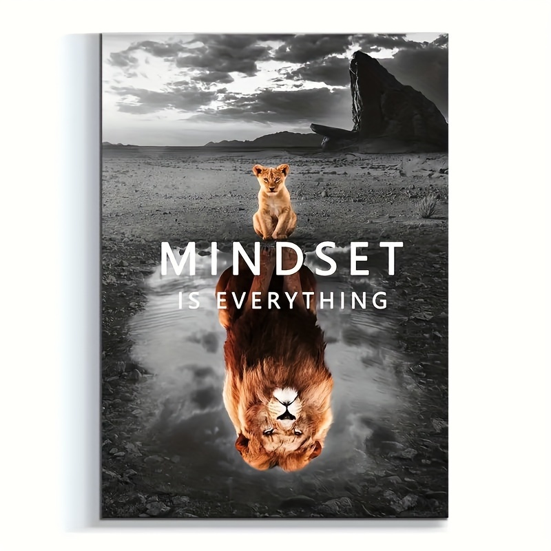 

1pc Wooden Framed, Mindset Is Everything, Lion Poster, Painting Home Decor Prints, Bedroom Decoration, Living Room Decoration, For Giving Small Gifts, 11.8inx15.7inch