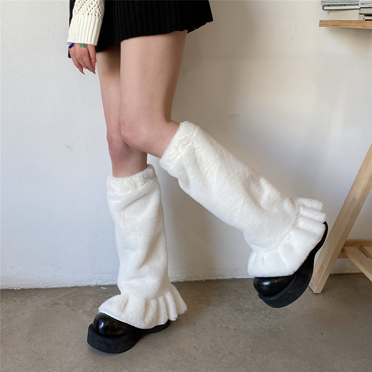 Women's Plush Leg Warmers Kawaii Harajuku Style Solid Warm - Temu Canada