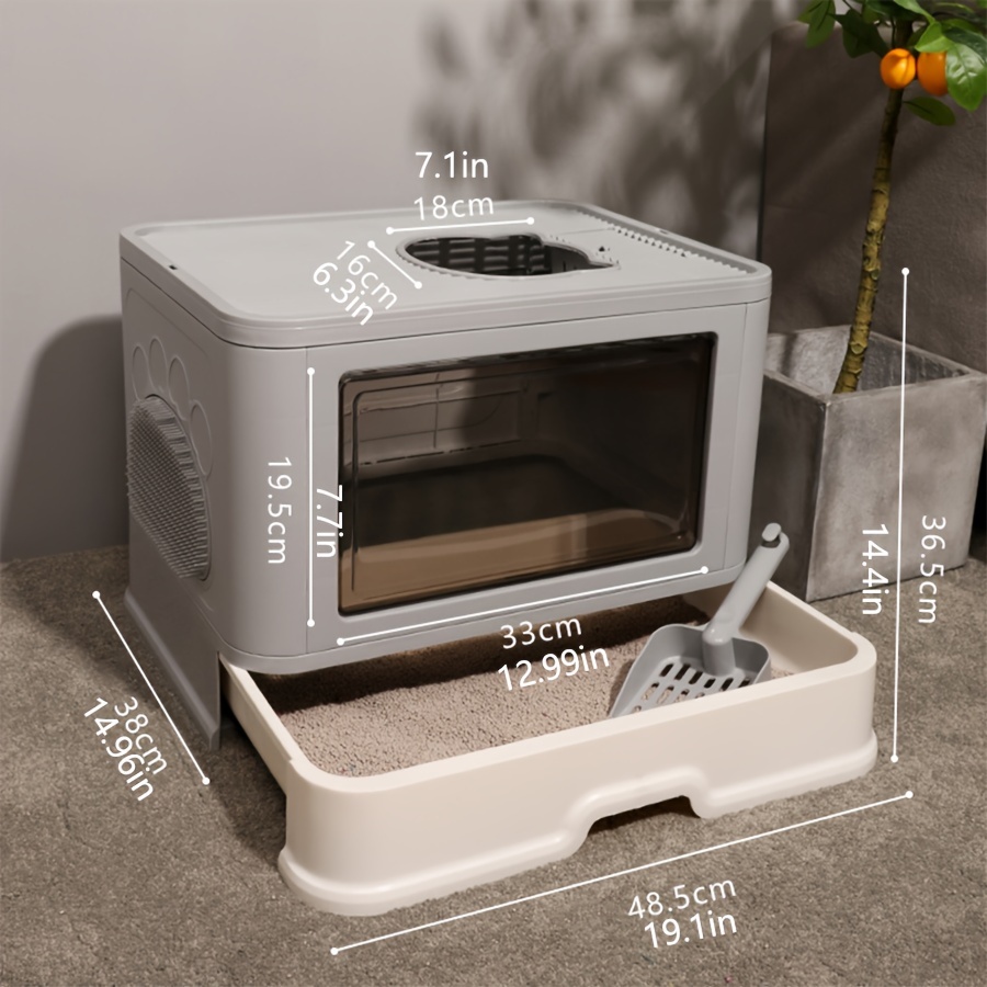 enclosed cat litter box with top and front entry anti splashing cat litter drawer with grooming brush foldable easy cleaning cat toilet for indoor cats