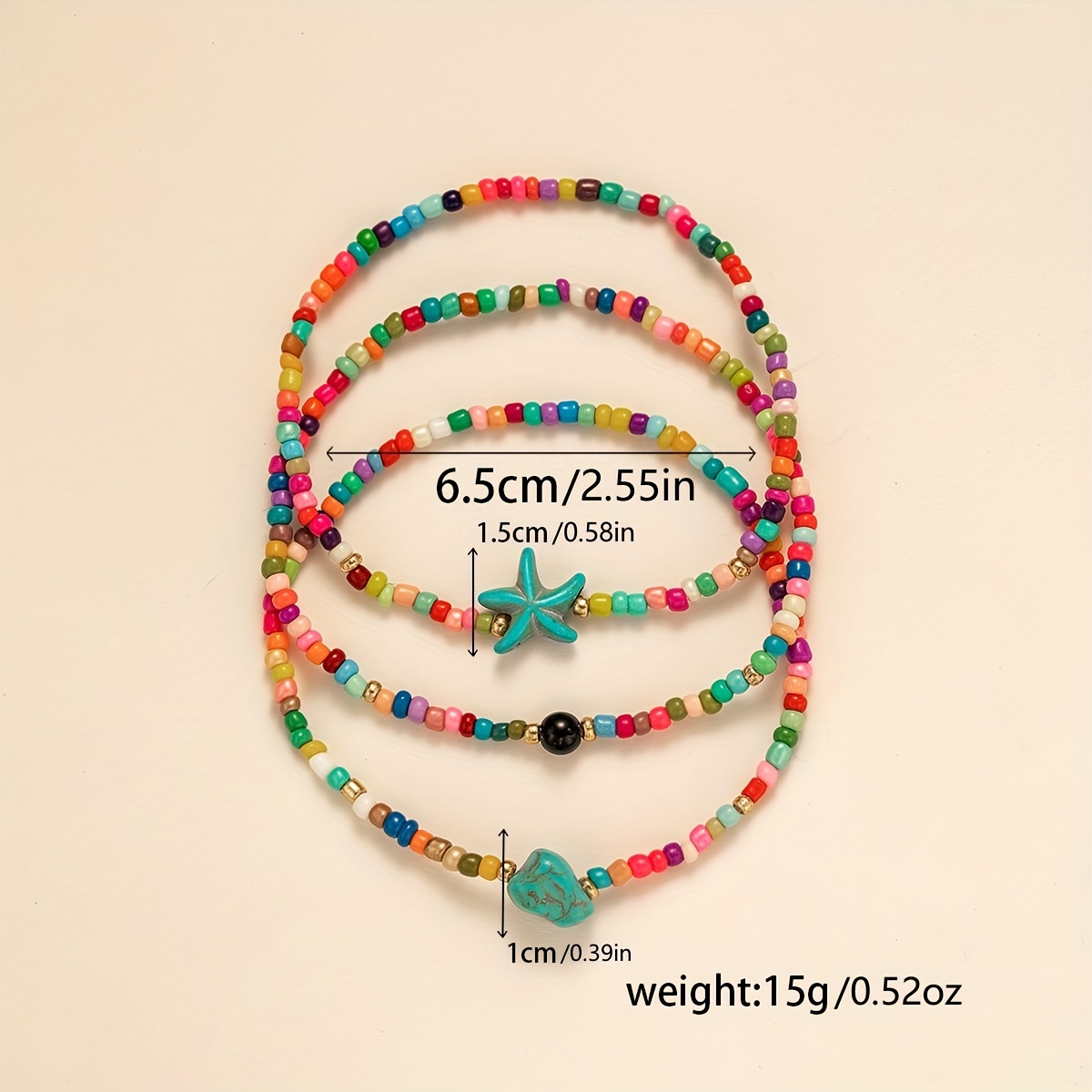 3pc Colorful Rice Beads Anklet Set for Women