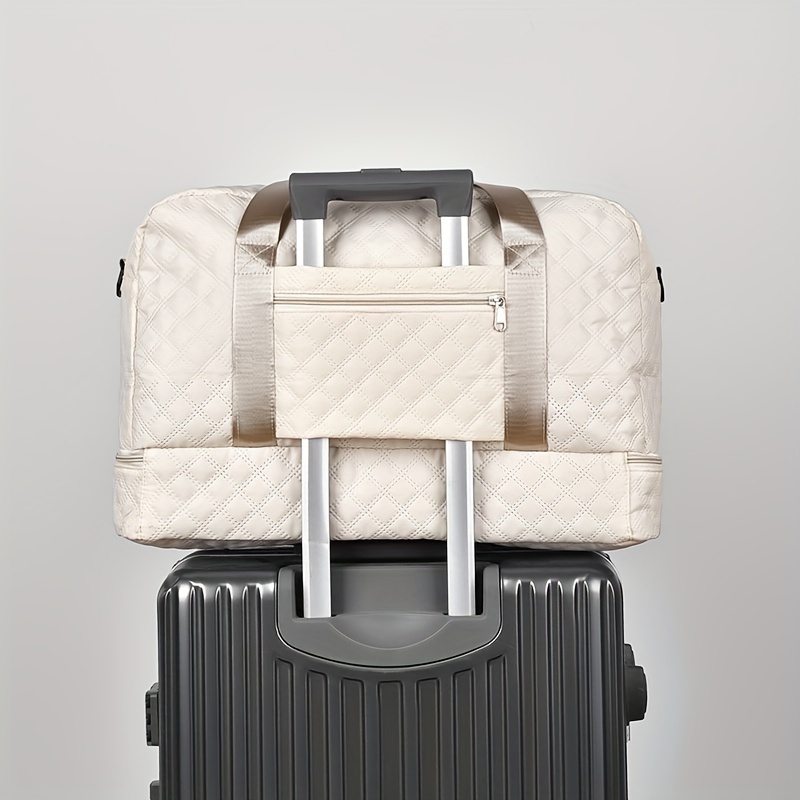 lightweight argyle pattern luggage bag large capacity travel duffle bag portable overnight bag details 7