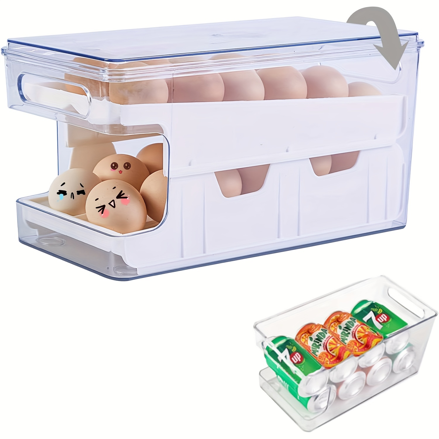 Egg Holder for Refrigerator and Countertop - BPA Free.This double-layer,  clear rolling egg storage container with lids for the refrigerator has a  large capacity and can hold up to 40 eggs. 